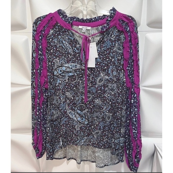 BTFL-life Womens Sz S Colorful Paisley Print Ruffled Metallic Tunic Top NEW - Picture 3 of 8